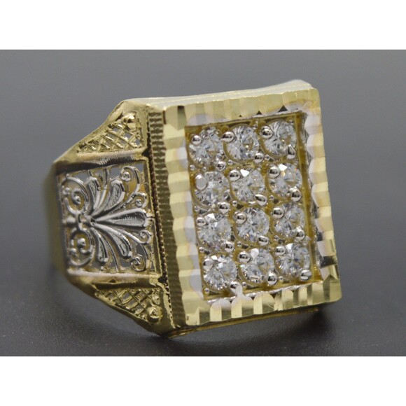 Real Solid 10K Yellow Gold 18mm Micro Pave Charm Round CZ Ring 4.1gr ALL Sizes - Picture 1 of 7